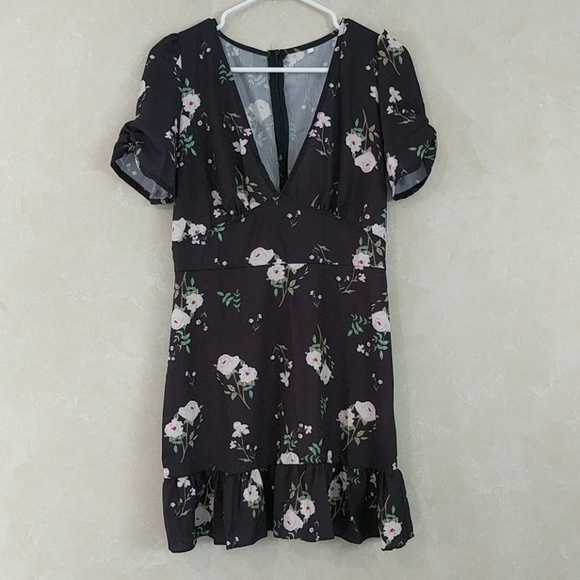 LAST ONE! Floral Black V Neck Dress Summer Boho - Picture 7 of 8